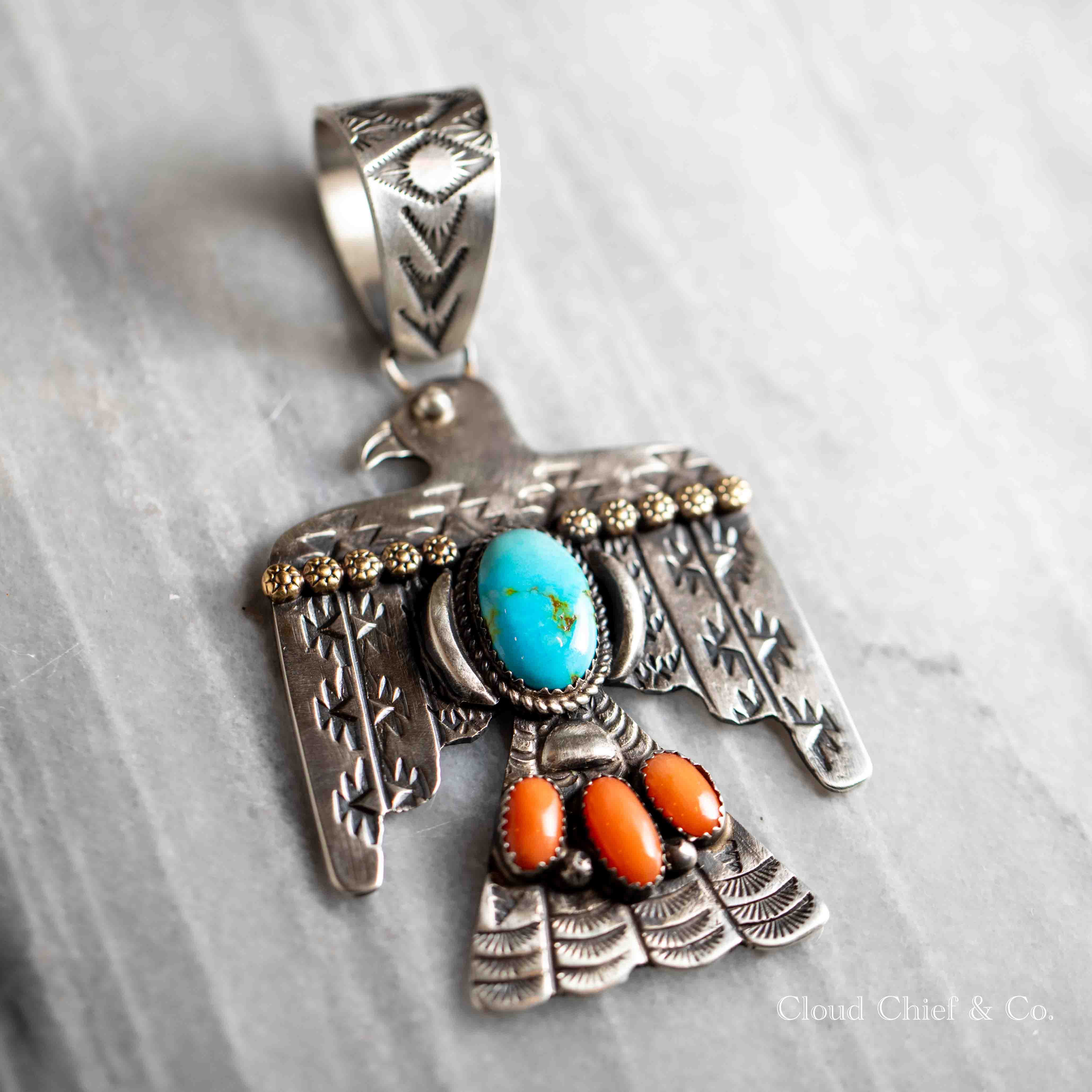 Richard Yazzie Navajo Sterling Turquoise Coral Large Statement