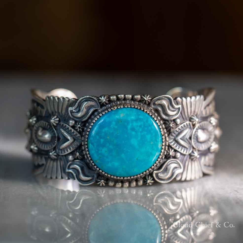 Roland Dixon Navajo Sterling Natural Kingman Turquoise Heavy