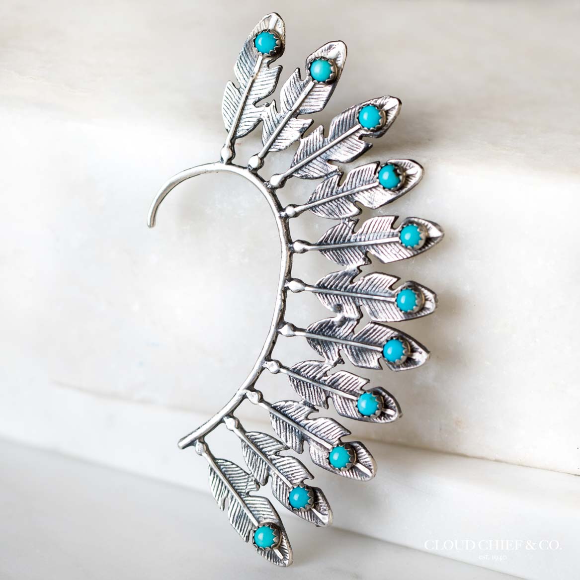 Lorenzo James Navajo Sterling Turquoise Ear Cuff Cloud Chief