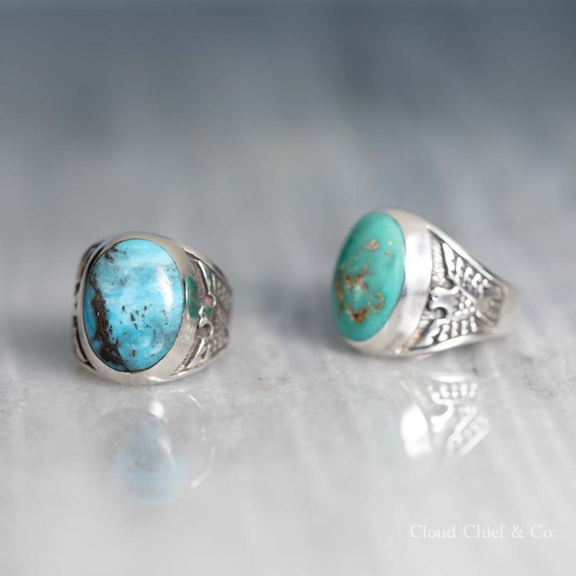 Navajo Handcut Oval Turquoise Thunderbird Ring | Cloud Chief