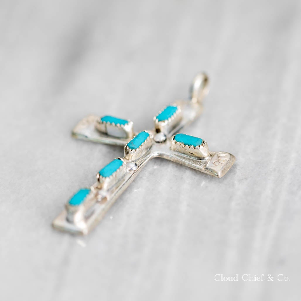 Cecilia Lule Zuni Petit Point Turquoise Cross Pendant | Cloud