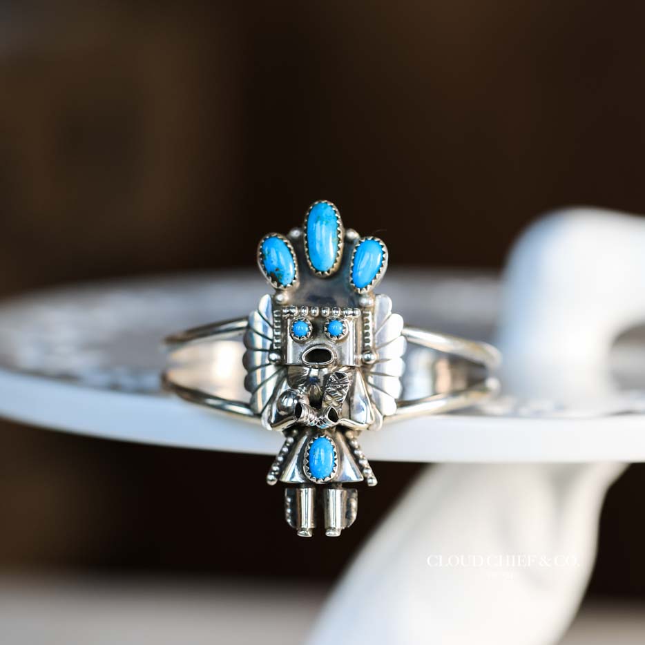 Navajo Doris Smallcanyon Kachina Turquoise Bracelet | Cloud