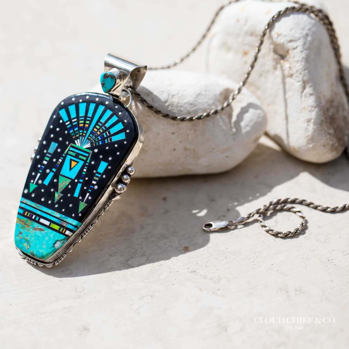 Navajo Ray Jack Multi Stones Inlaid Night Sky Kachina Pendant