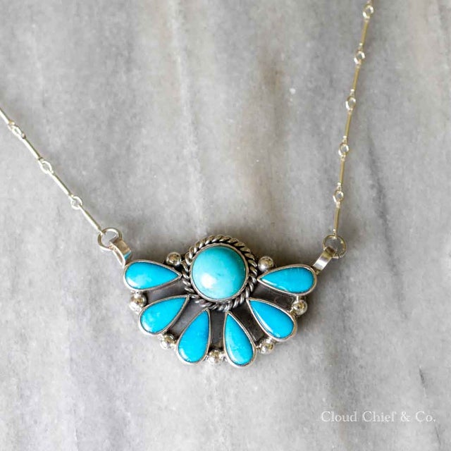 Native American Dan Coriz Santo Domingo Royston & Kingman Turquoise Sterling Silver Necklace