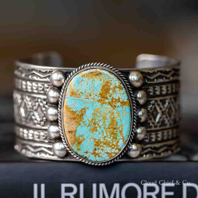 Heavyweight Vintage Native American Jewelry Navajo Kachina Turquoise Sterling Silver Bracelet