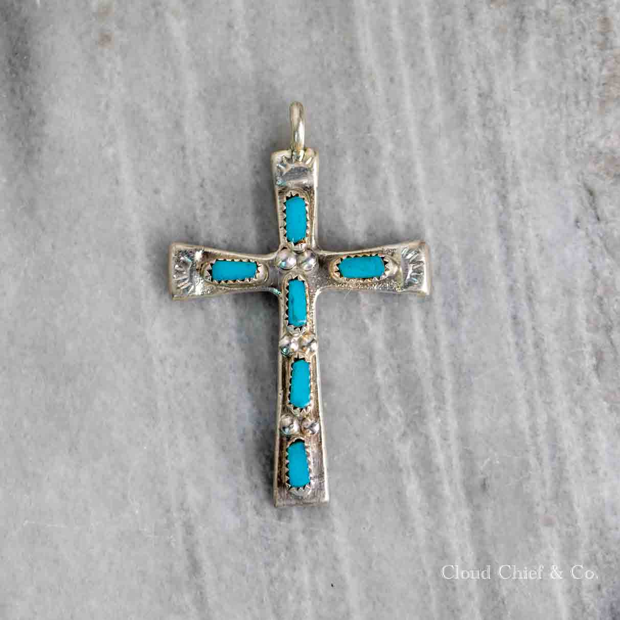 Cecilia Lule Zuni Petit Point Turquoise Cross Pendant | Cloud
