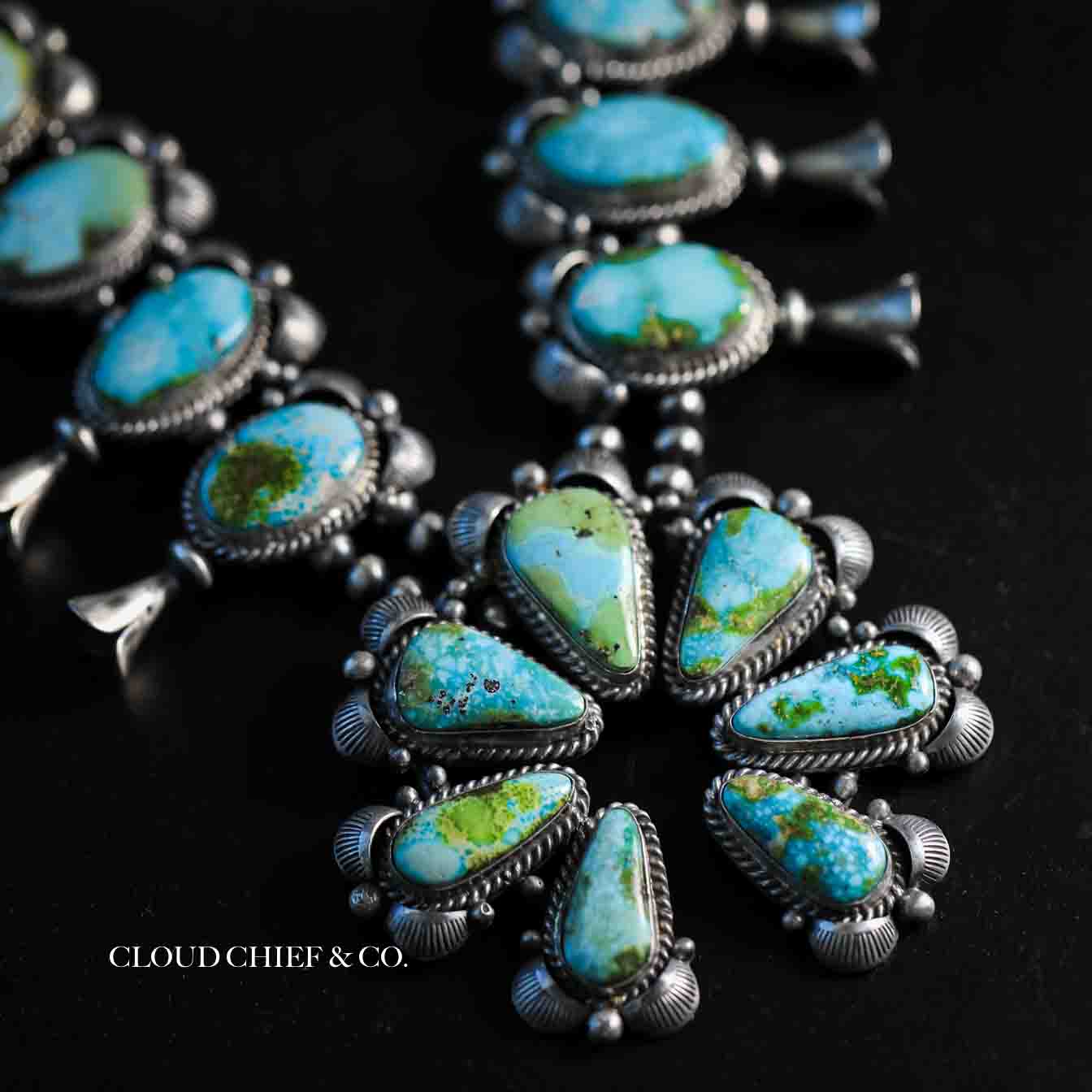Navajo Kee Johnson Sonoran Gold Turquoise Squash Blossom | Cloud