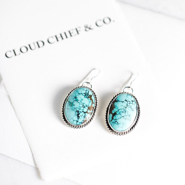 Blue Round 925 Sterling Silver Tribal Turquoise Earring
