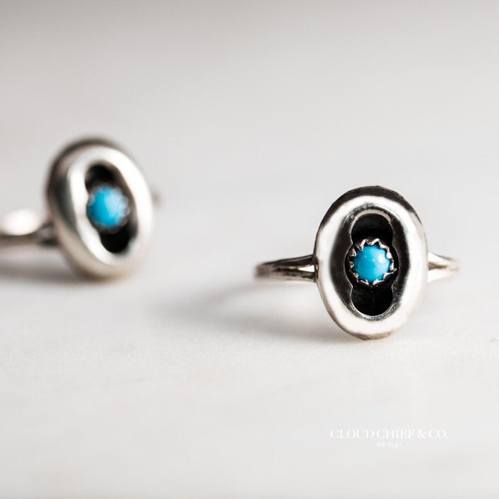 Navajo Sterling Round Turquoise Shadow Box Ring | Cloud Chief & Co.