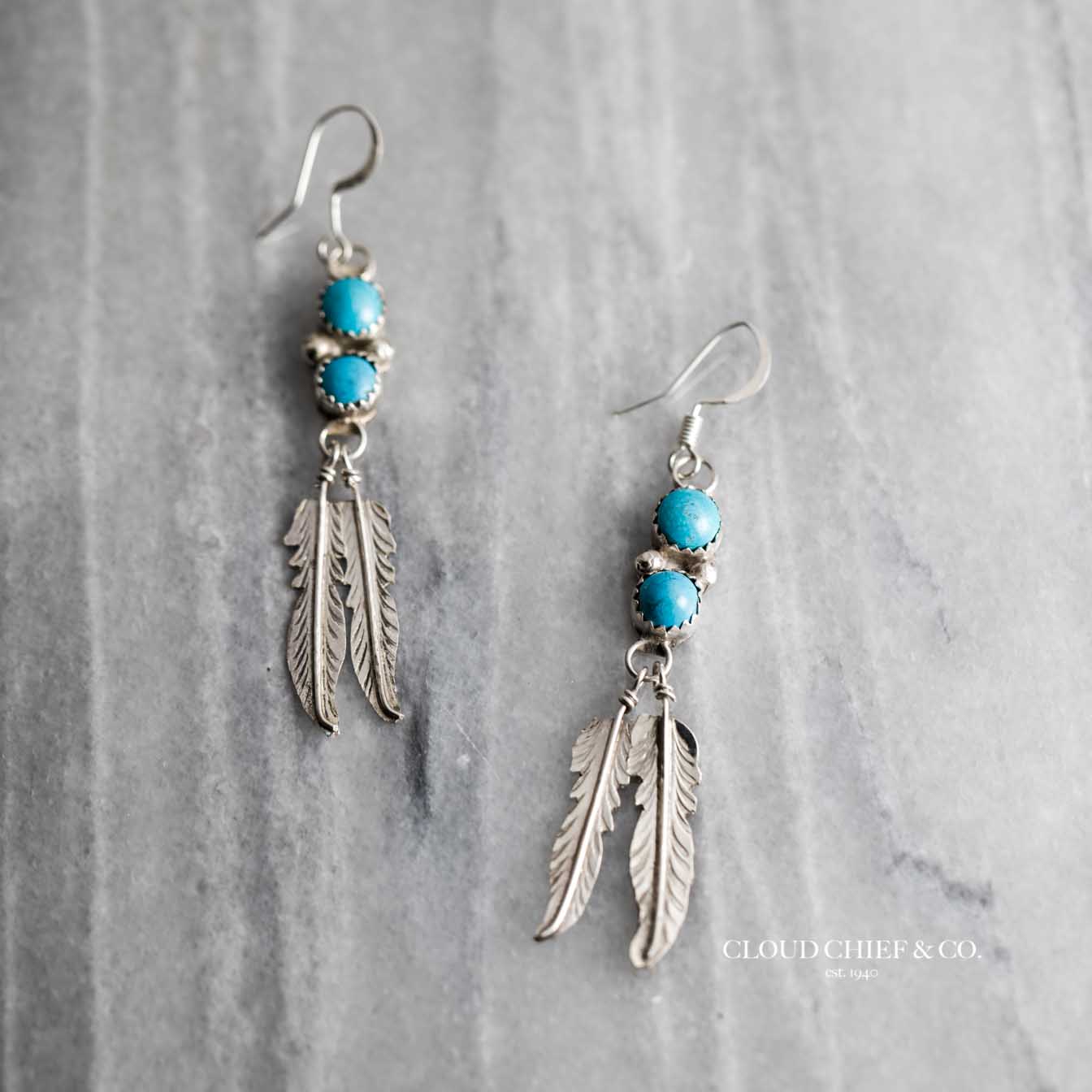 Native American Indian Jewelry Sterling Silver Turquoise Feather Earrings -  Louise Joe