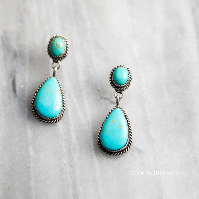 Native American Handcrafted Sterling Silver Turquoise Earrings