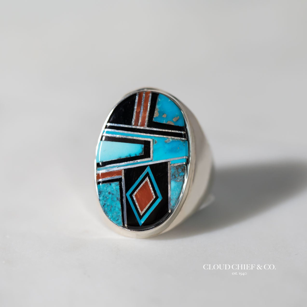 Multi Stones Inlaid Sterling Ring by Patricia Edward Becenti