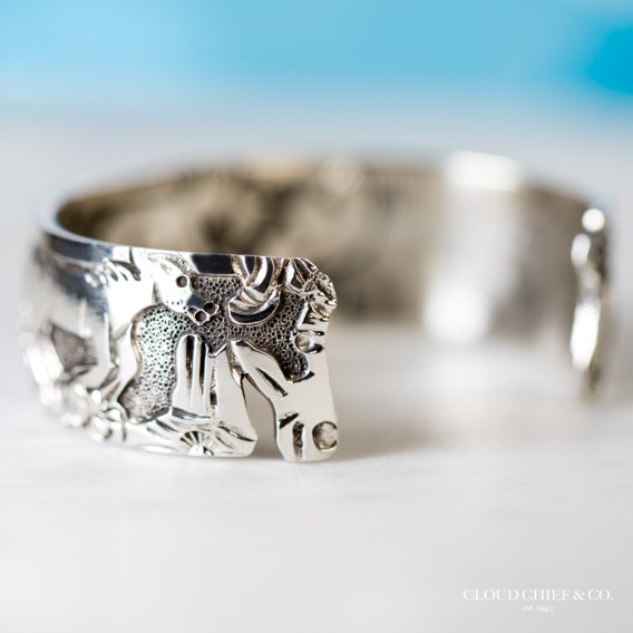 Sterling Silver Bracelet Horse Overlay by Lloyd Becenti